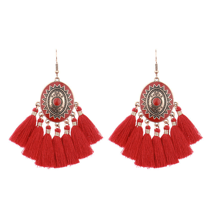 Wholesale Bohemian Handmade Tassel Alloy Earrings